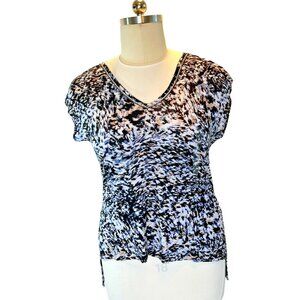 Women's XL Jennifer Lopez Blouse Short Sleeve Beaded V-Neck Split Hem